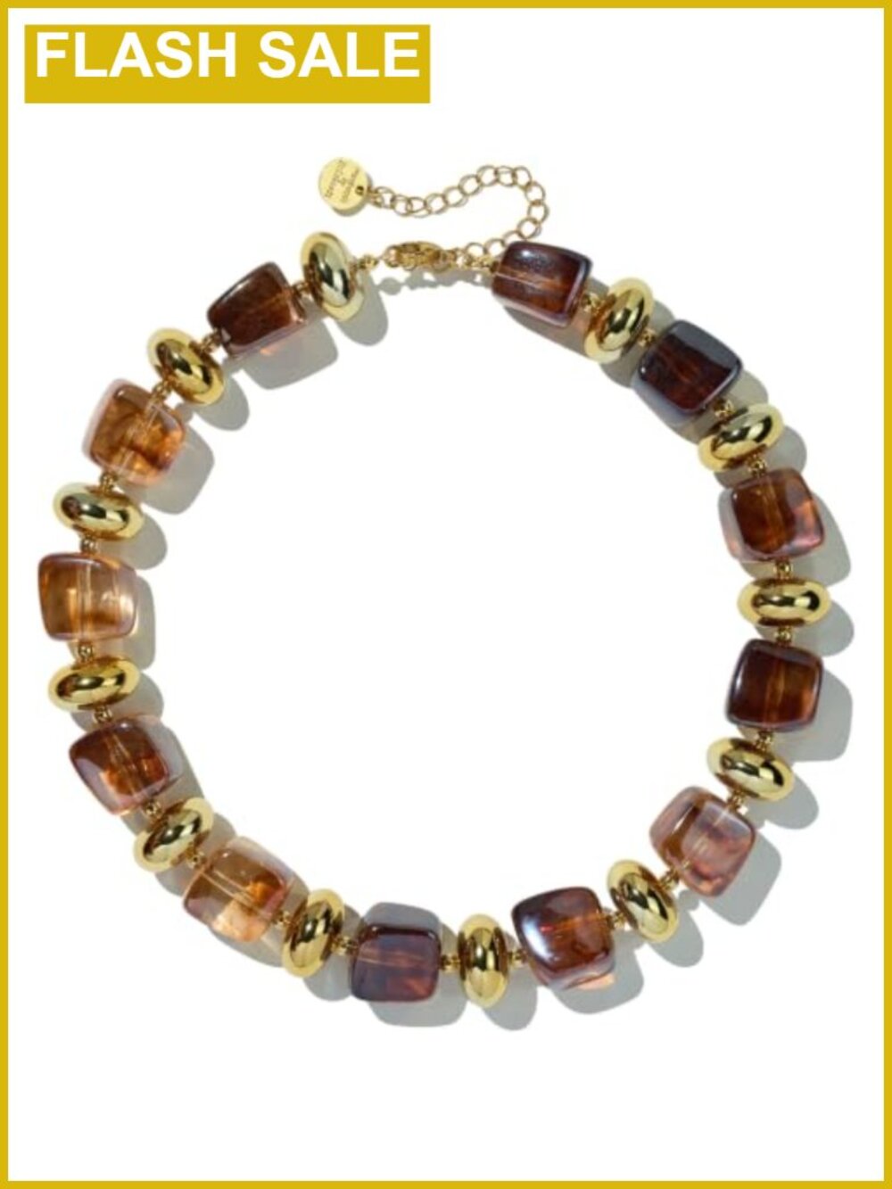 Chunky Beaded Statement Necklace Gold-Tone Accents Resin Stainless Steel